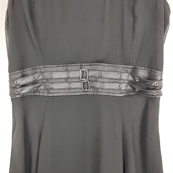 Royal Bones Black Sheer Chiffon Lace Strap Faux Leather Waistband High Low Dress - Picture 6 of 16